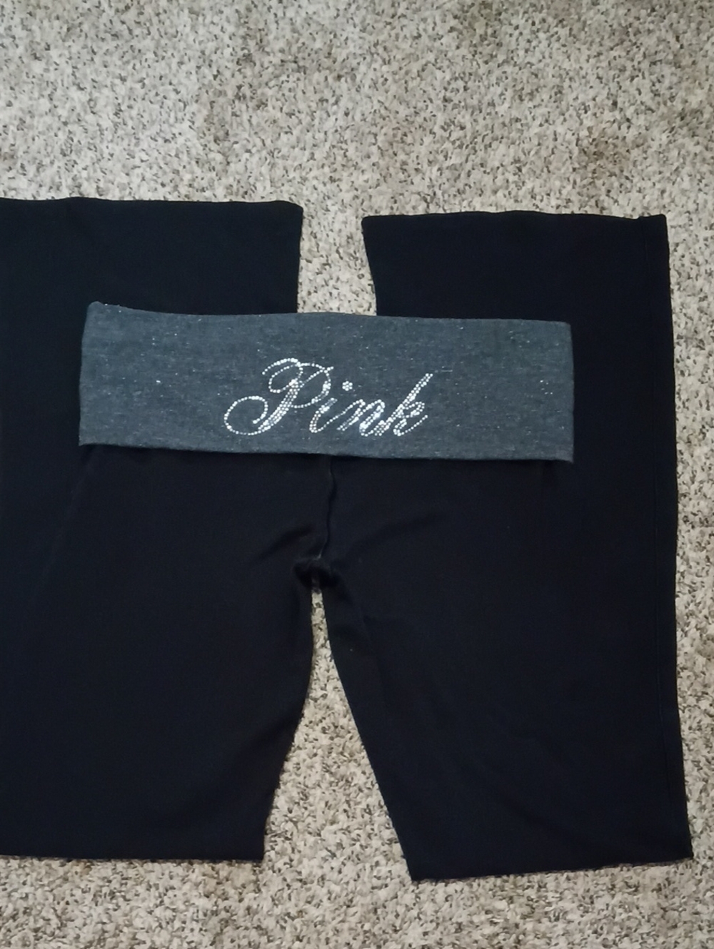 PINK Victoria's Secret Black Yoga Pants with Grey Fold-Over Waistband